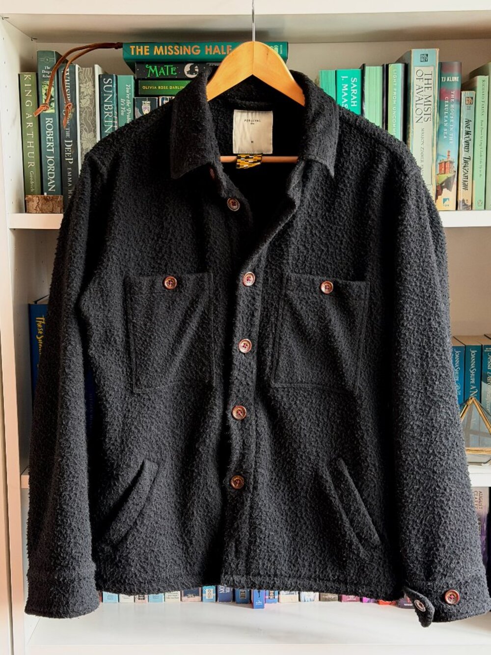 Percival Casentino Wool Blanket Overshirt, Black, Mens size M